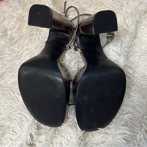 New Zara Strappy Platform Silver Metallic Block Heel Sandals Size 9 - Picture 12 of 13